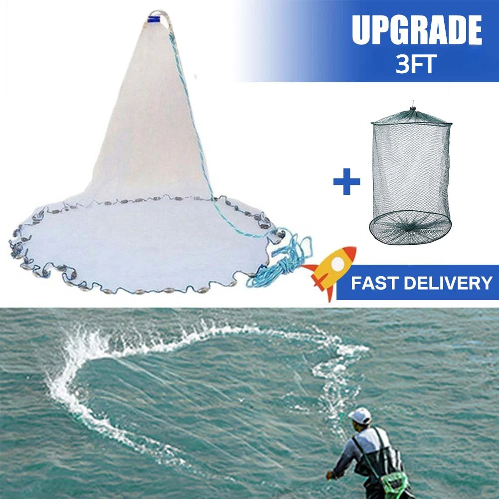 Durable American Saltwater Fishing Cast Net with Heavy Duty Zinc Sinkers - Multiple Sizes Available