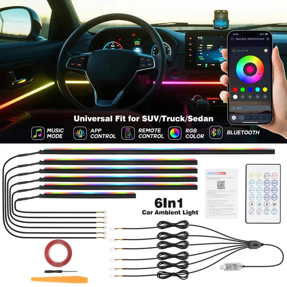 Bevinsee RGB Auto Ambient Strip Light 6in1 Acryl LED