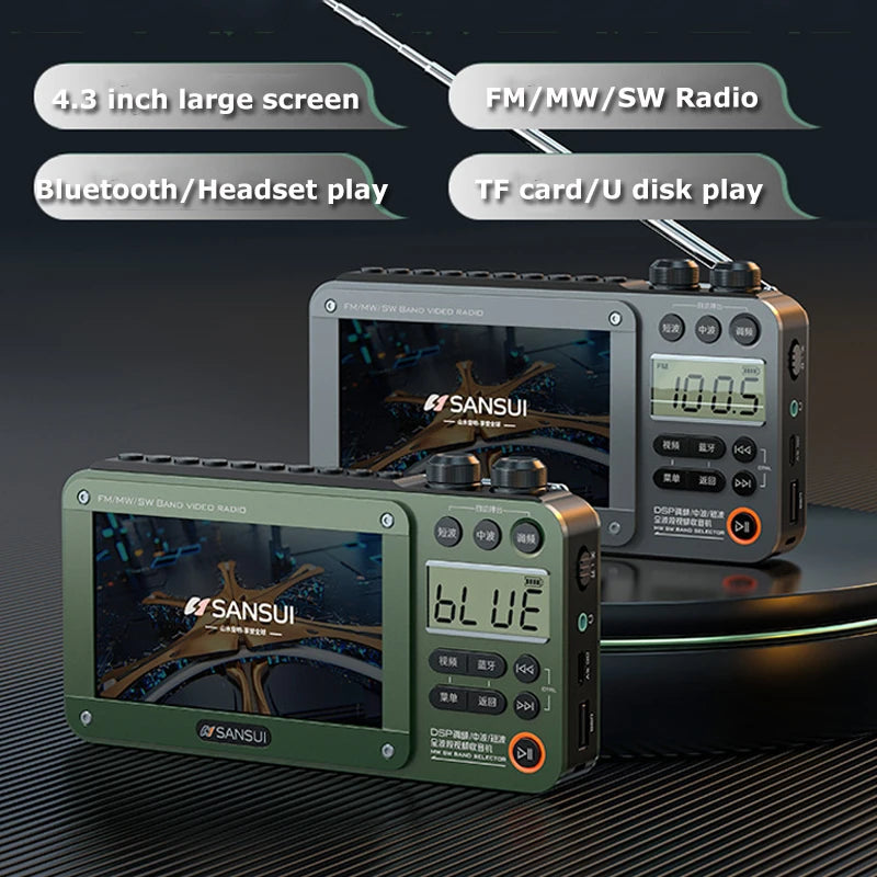SANSUI F50 Portable Bluetooth Speaker with FM/MW/SW Radio and HD Video Player