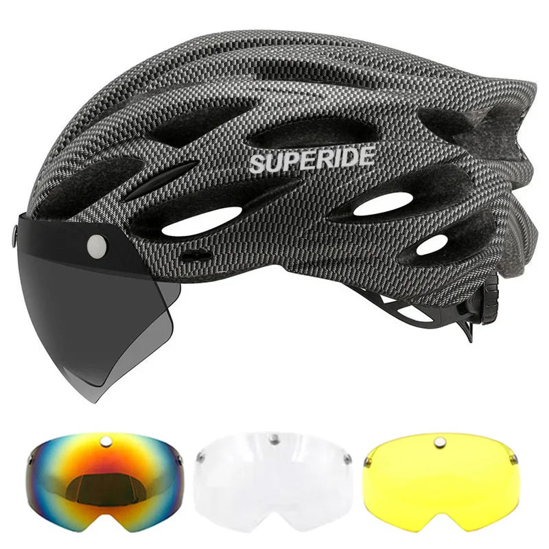 Ultralight Cycling Helmet with Magnetic Goggles and Sun Visor 230g