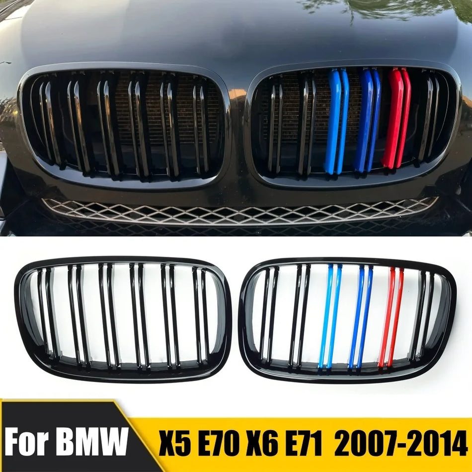 Grill do BMW X5 E70 X6 E71 E72, czarny połysk, podwójne szczeliny, zamiennik na rynek wtórny