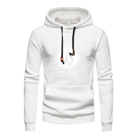 Autumn and winter, casual sportswear, men's checkered design pockets and shoelaces, waffle embossed hooded sweater
