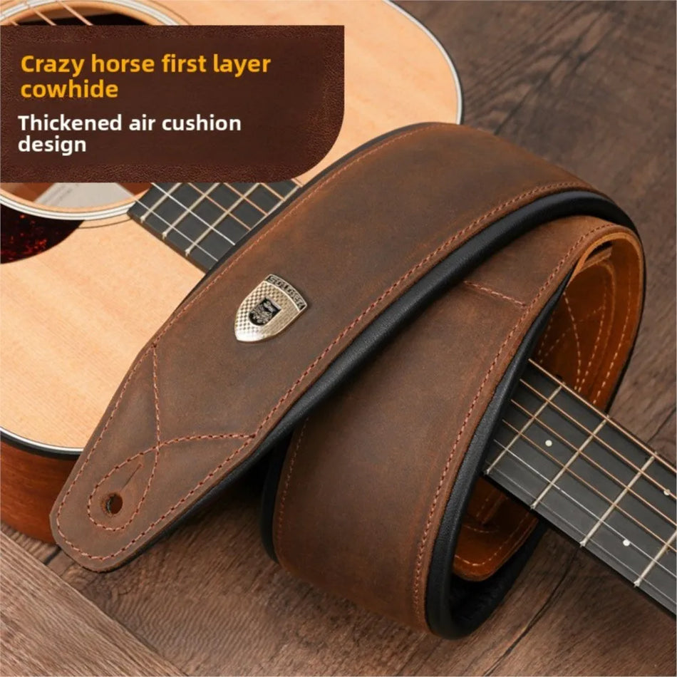Leder-Gitarrengurt mit dickem Polsterkissen aus Crazy Horse Rindsleder