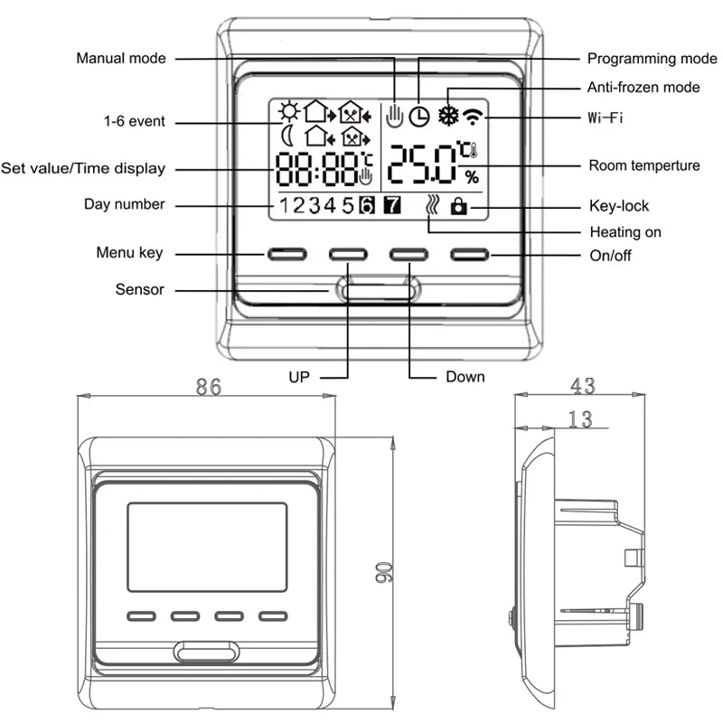 WiFi Floor Heating Thermostat 220V 16A &ndash; App Remote Control