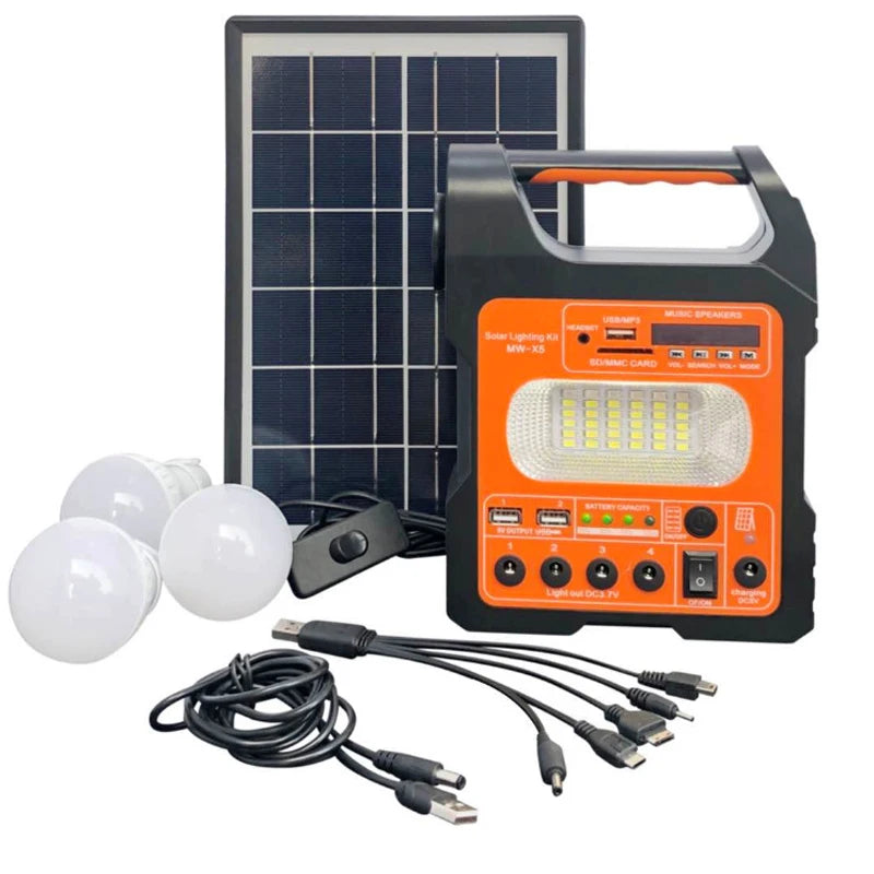 3 Bulbs Solar Panel Camping Lighting Kit &ndash; Portable Power orange
