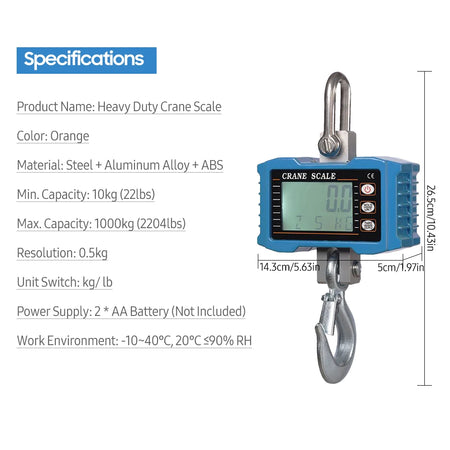 Digital Hanging Scale 1000kg Crane Scale &ndash; LCD Backlight Blue