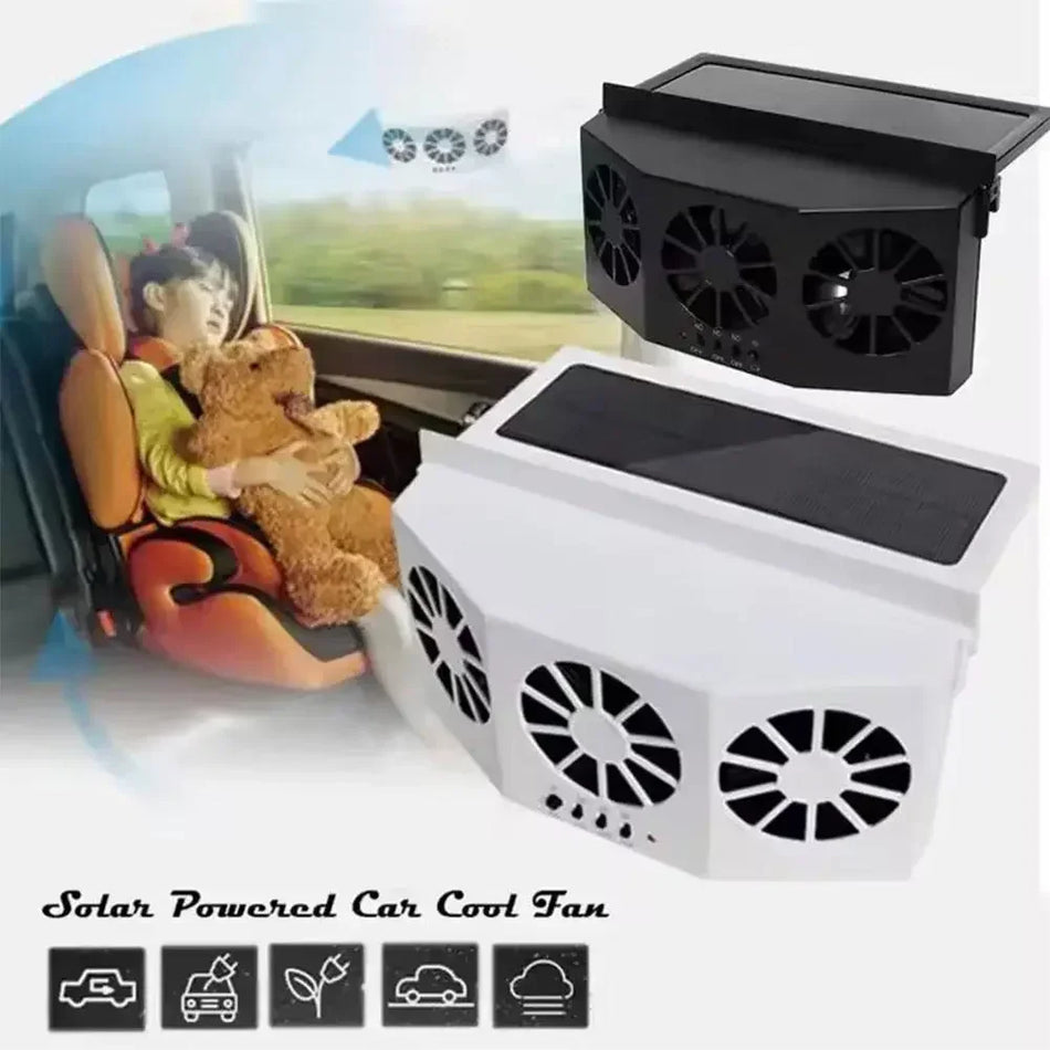 Solární ventilátor do auta s 3 chladicími ventilátory a USB portem