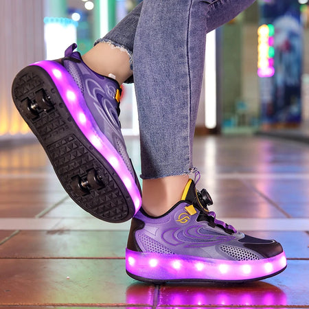 LED Glowing Kids Walking Shoes with Inline Skate Capability