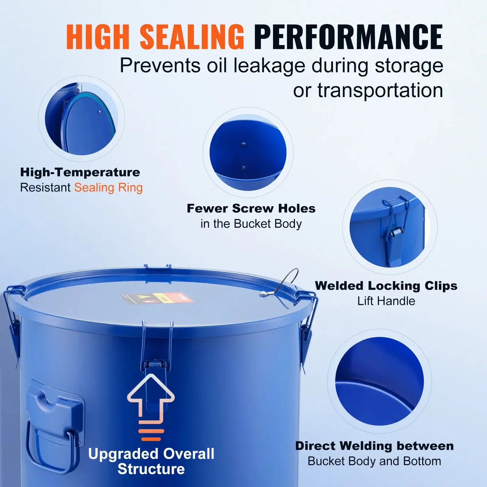 10 Gal Fryer Grease Bucket Carbon Steel Rustproof Lock Clips