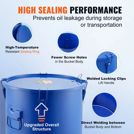 10 Gal Fryer Grease Bucket Carbon Steel Rustproof Lock Clips