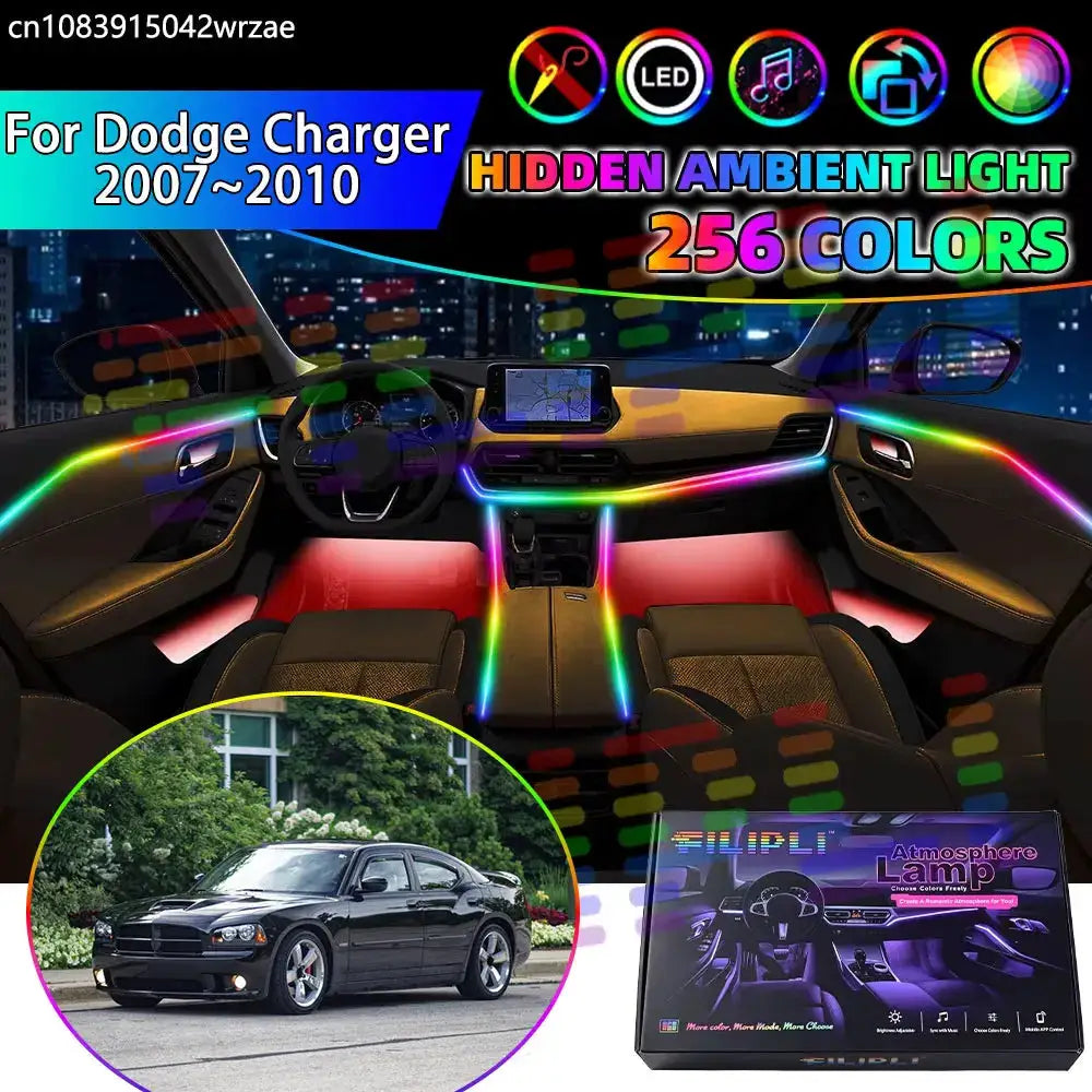 For Dodge Charger 2007~2010 MK1 1th LX 2008 RGB Car Interior Ambient Lights Strips Breathing Lighting Kit App Control LED strips by InterCyprus Trading Ltd