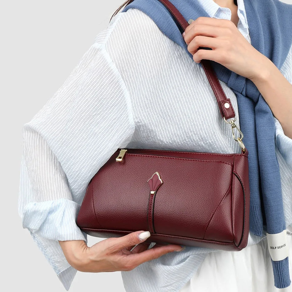 Genuine Soft Leather Handbag for Women, Shoulder Crossbody Bag with Zipper Pockets, High Quality