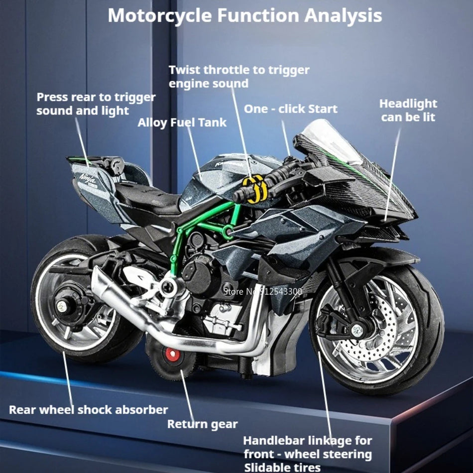 1:14 Scale Diecast Motorcycle Model Toy With Sound And Ignition Start