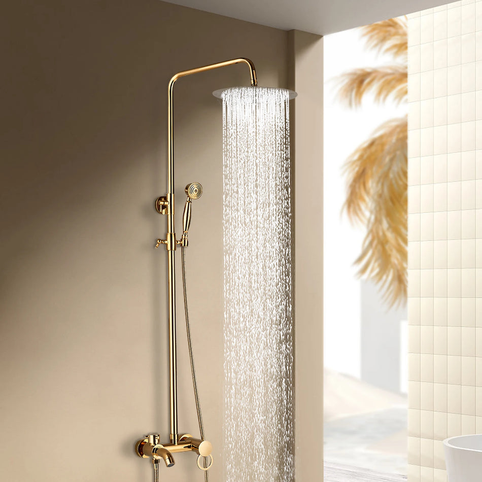 Ducha de mano montada en la pared con altura ajustable y acabado dorado