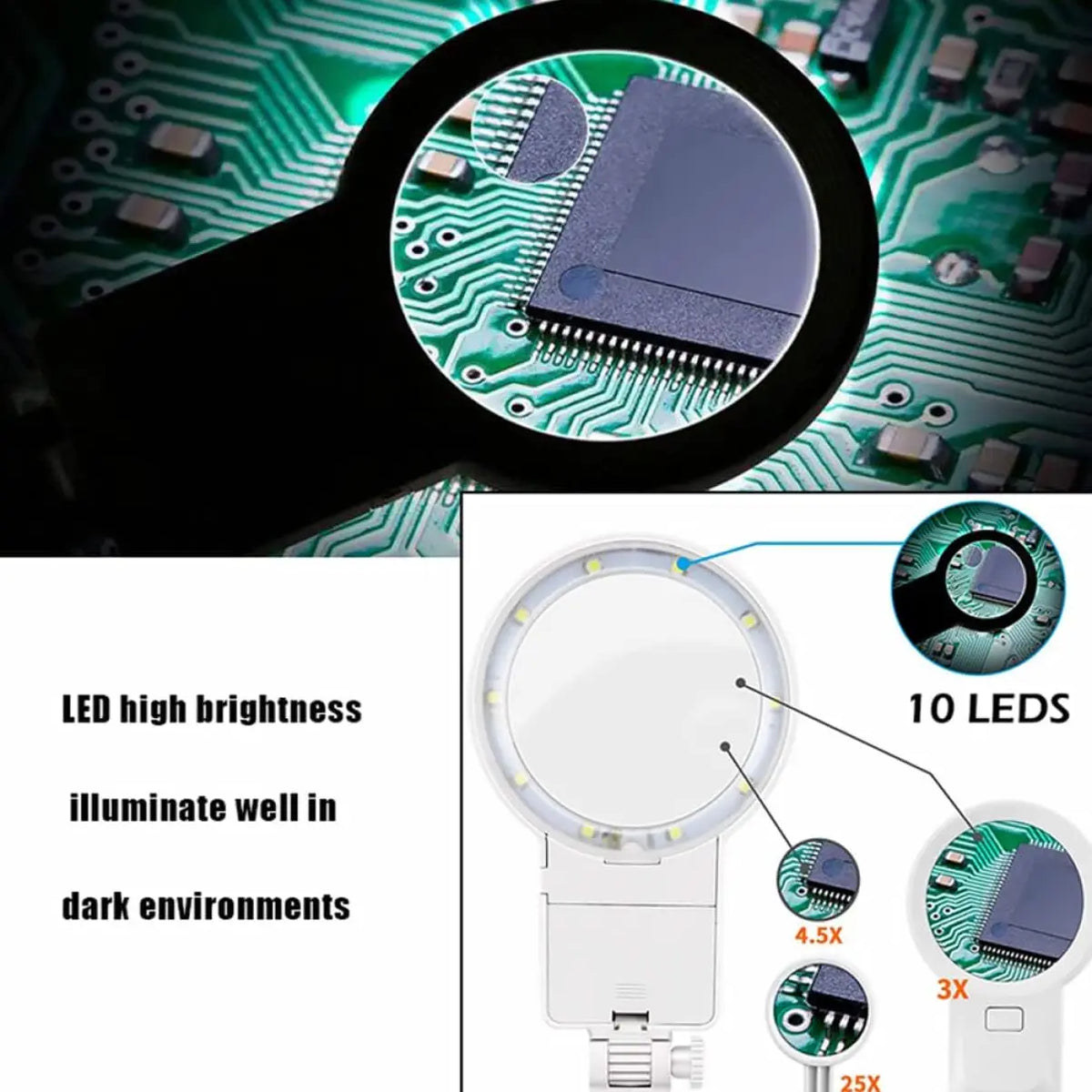 Led Light Helping Hands Magnifier - 3X to 25X Magnifier