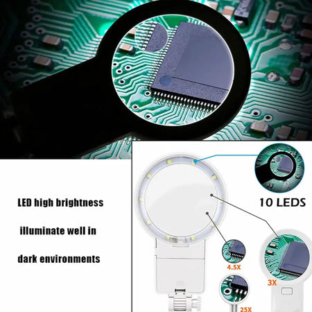Led Light Helping Hands Magnifier - 3X to 25X Magnifier