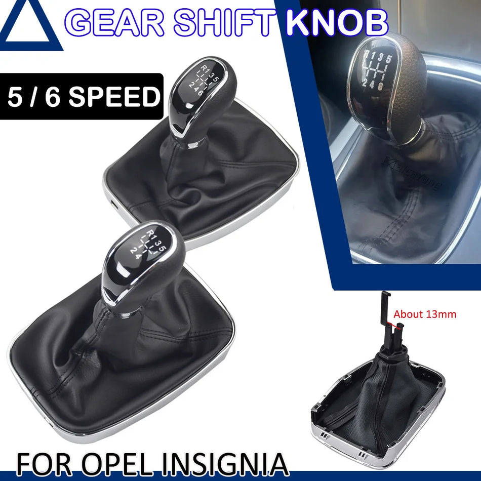Gear Stick Shift Knob With ABS Plastic & PU Leather Boot For Opel Insignia 2003-2017