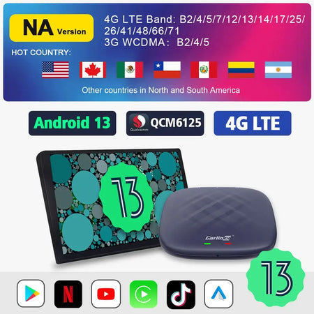 Carlinkit Android 13 TV Box With Wireless CarPlay Auto 4G NA Android 13 / 8GB 128GB