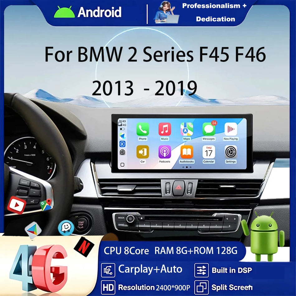 Radio auto Android de 12,3 inch cu GPS de 16 pentru BMW Seria 2 F45 F46 2014-2018 Sistem NBT EVO Ecran ultra-subțire