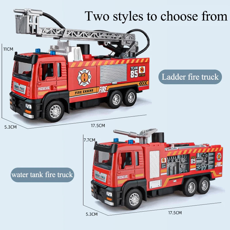 NoEnName_Null Alloy Fire Engine Model Toy with Light, Music, and Spray Function