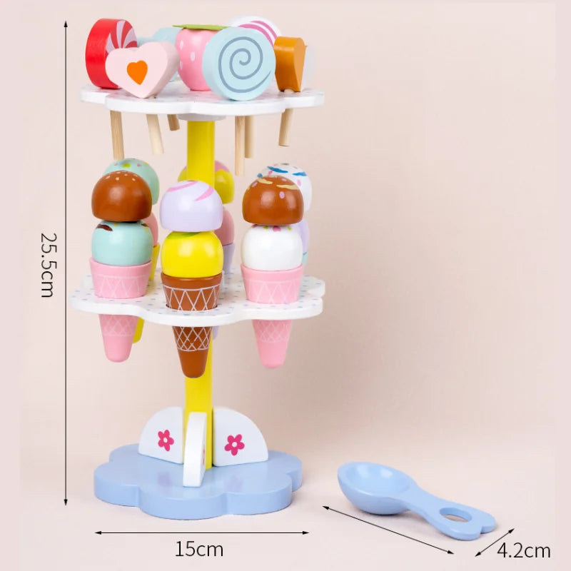 Wooden Simulation Ice Cream Rack &ndash; Educational Toy For 3-6