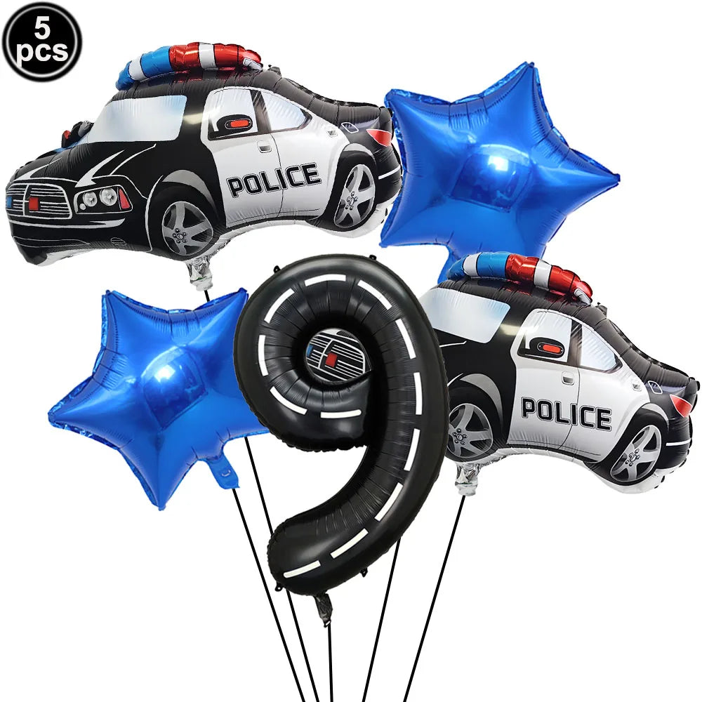 Police Themed 40-Inch Balloon Set - 5PCS Black and White Decorations Deep Sapphire / Other