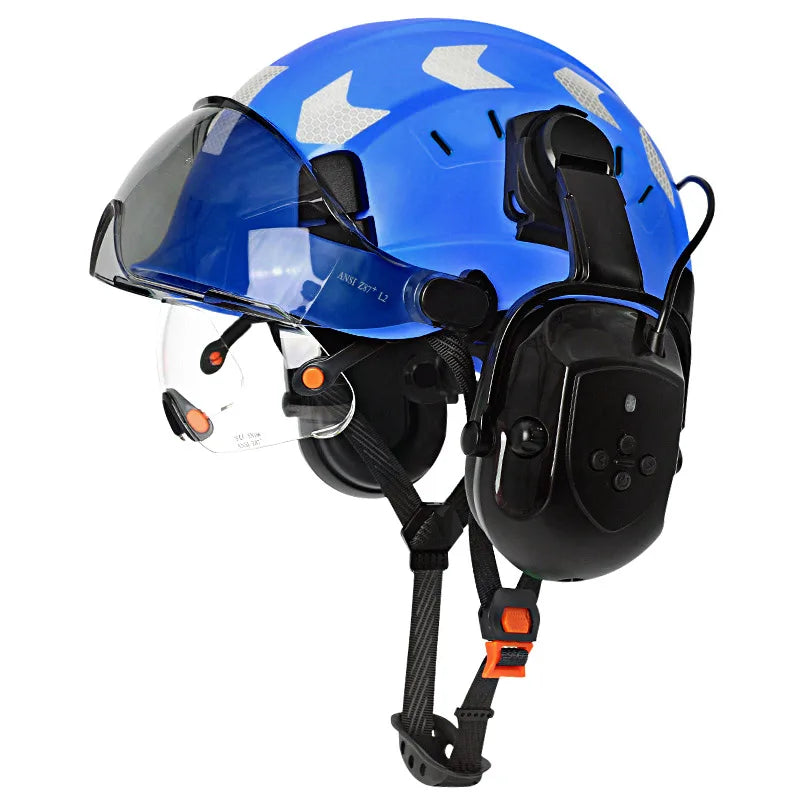 SF06 CR08 Construction Helmet Bluetooth 5.0 &ndash; Noise Guard Blue with earmuffs