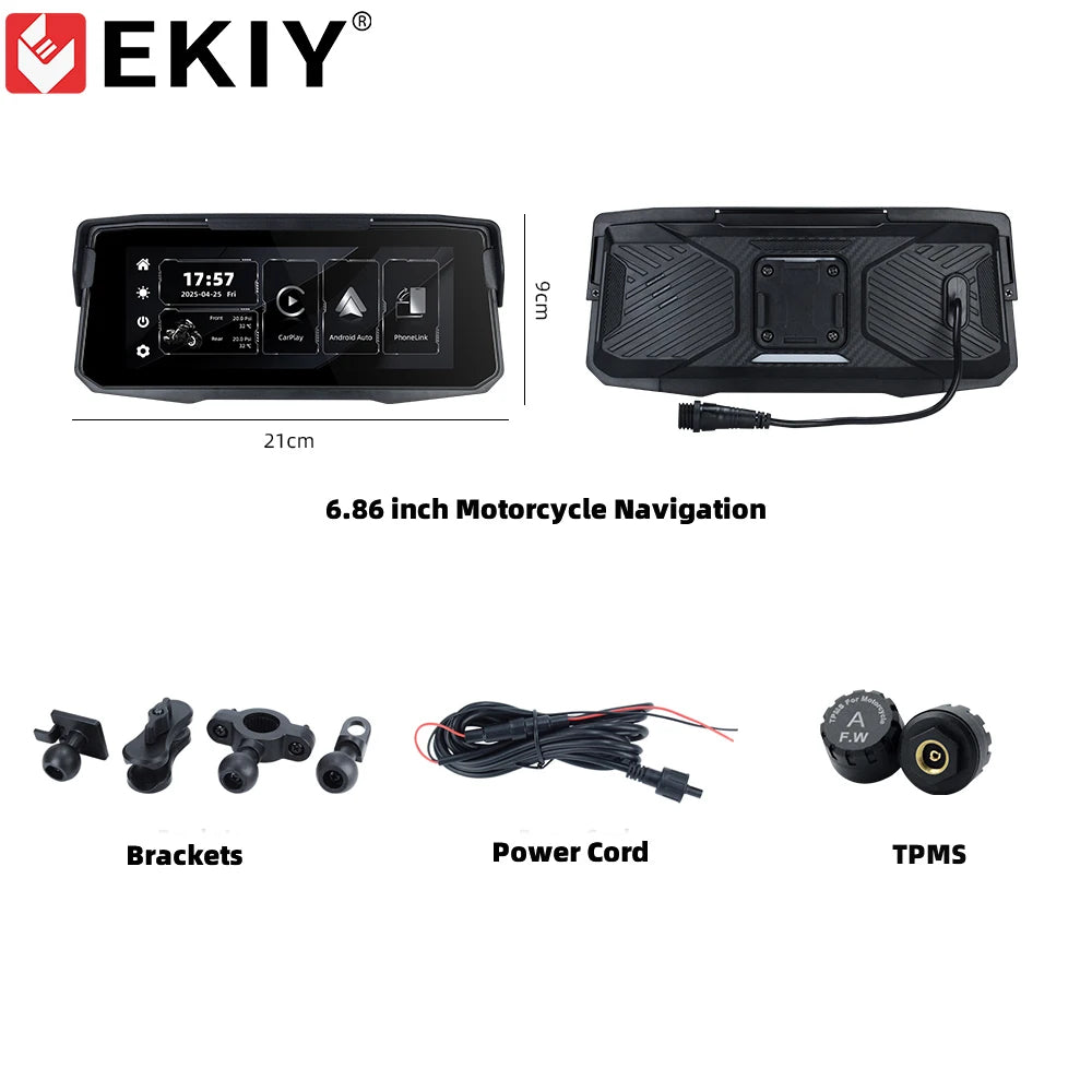 EKIY 6.86 Inch Motorcycle GPS &ndash; Wireless CarPlay and Android Auto Compatibility M12-TP / None