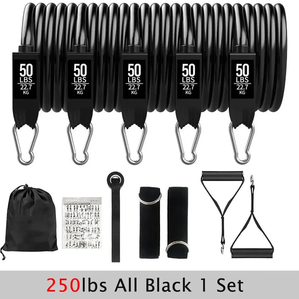 Resistance Bands Set for Men &amp; Women - Fitness, Home Gym, Strength Training 250lbs All Black