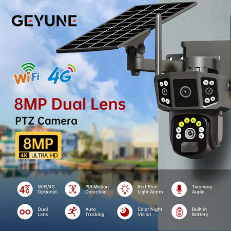 4G sim solar camera,4K dual lens, 10X,outdoor security network camera,wireless WIFI solar closed-circuit television,V380