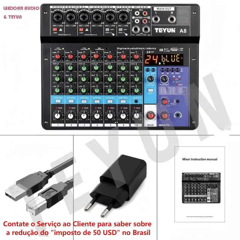 TEYUN A6 A8 A4 6/8 Channel Audio Mixer &ndash; Portable Mixer A8 EU Plug