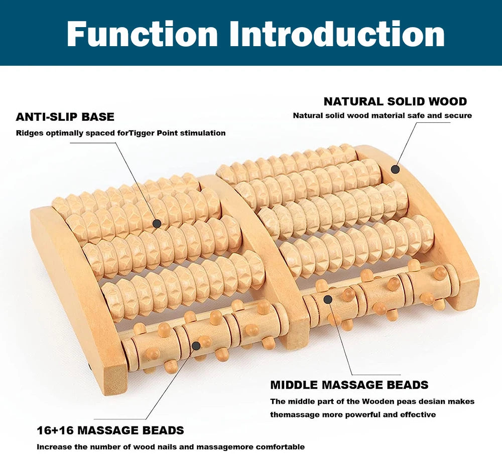 Wooden Foot Massage Roller Plantar Stimulator - Pain Relief