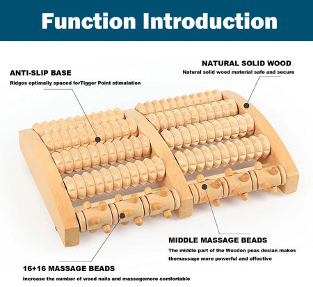 Wooden Foot Massage Roller Plantar Stimulator - Pain Relief