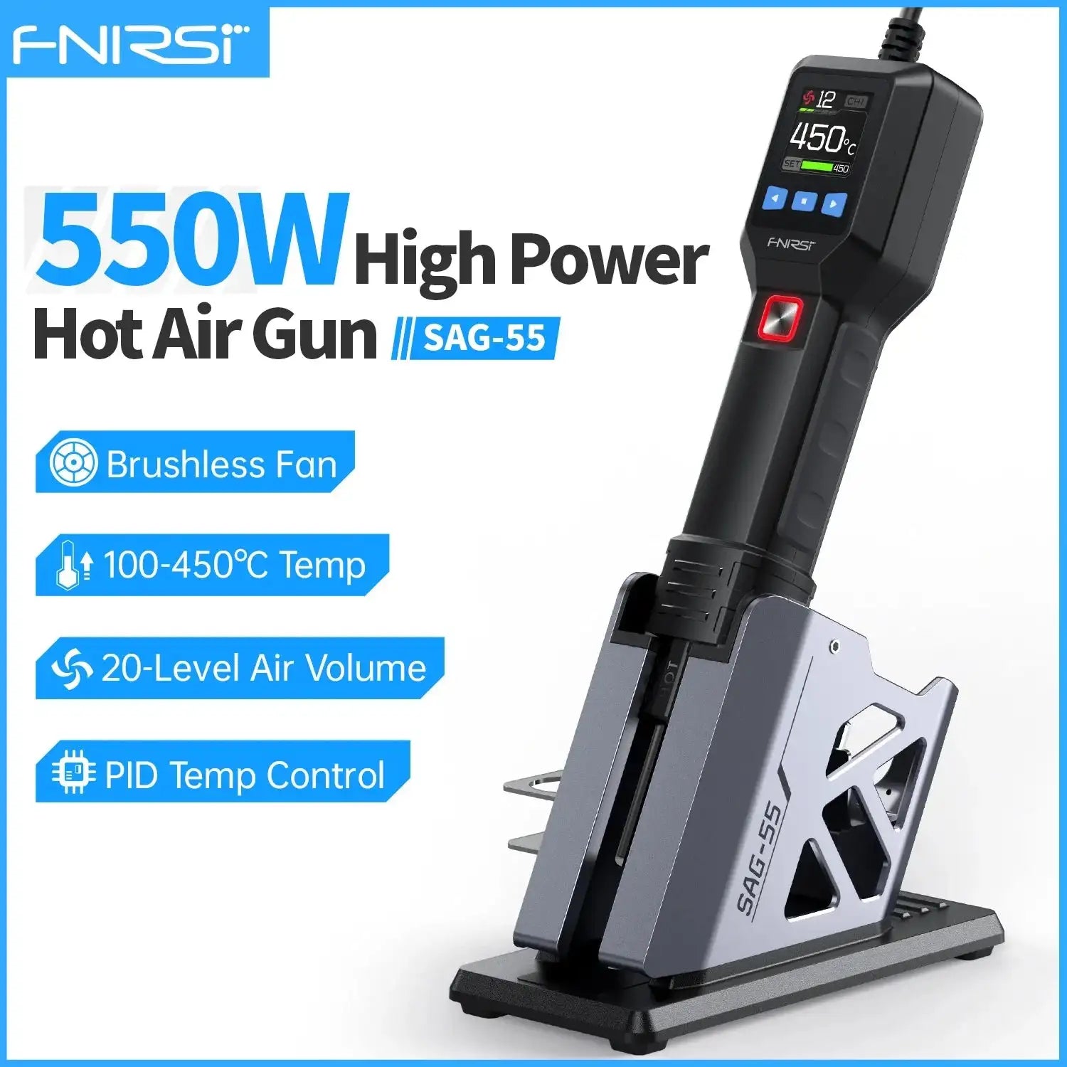 FNIRSI SAG 55 550W Micro Hot Air Gun With LCD Stand BGA