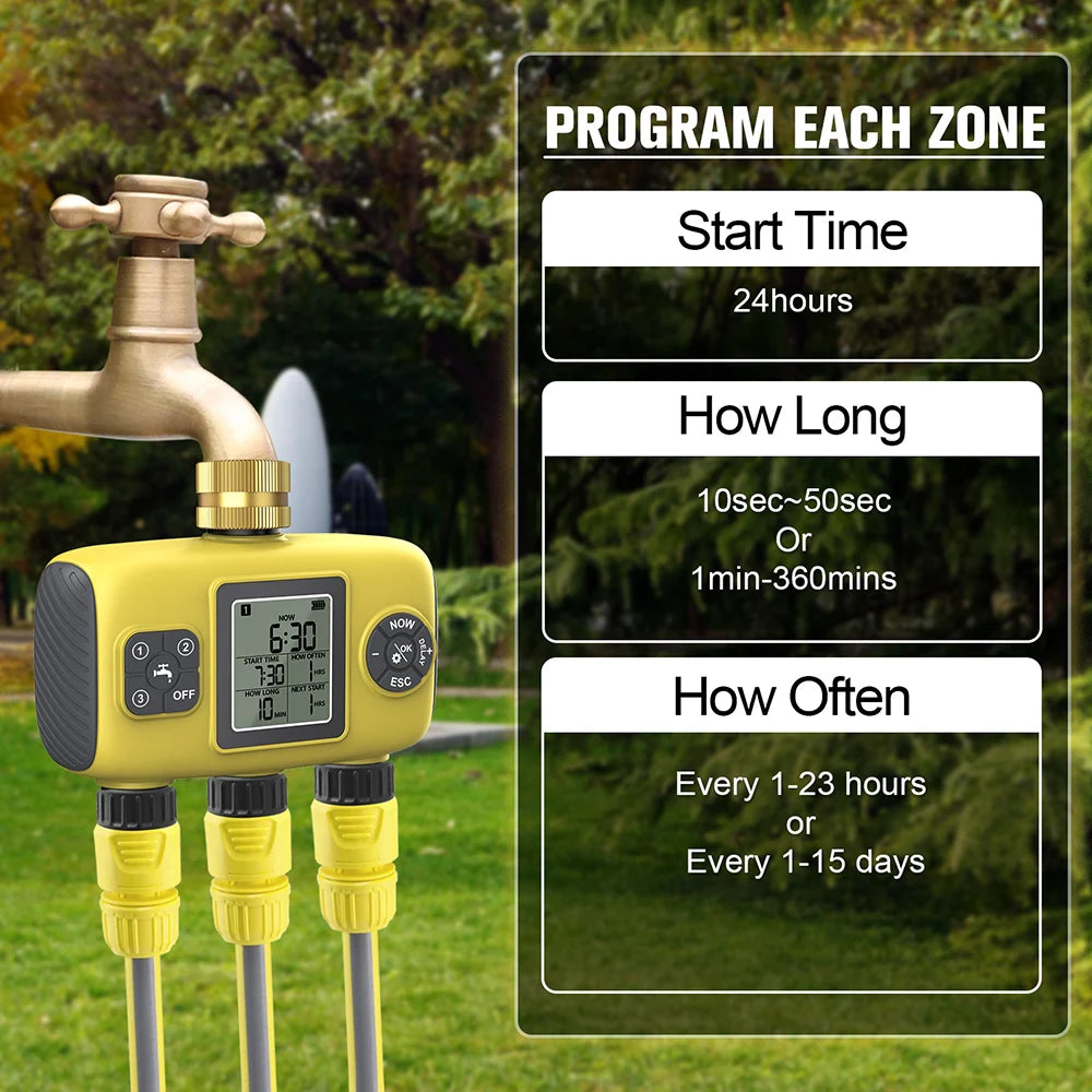 1/3 Zone Automatic Irrigation Water Timer &ndash; Smart Schedule