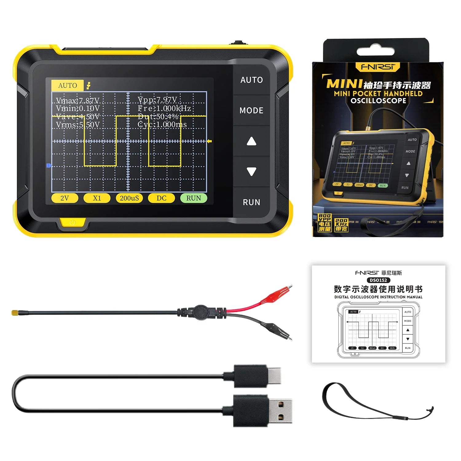 FNIRSI DSO152 Professional Handheld Digital Oscilloscope &ndash; High Sampling Rate and Wide Bandwidth Standard Kits