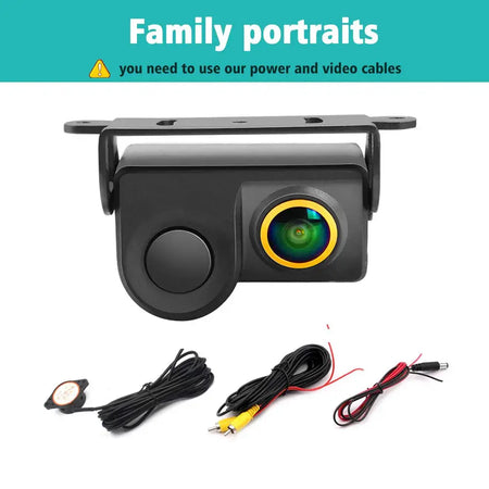 90° Adjustable Mount Visual Fisheye Lens Reverse Camera with Parking Radar Sensor, IP67 No Drilling Car Rear View Backup Camera by InterCyprus Trading Ltd