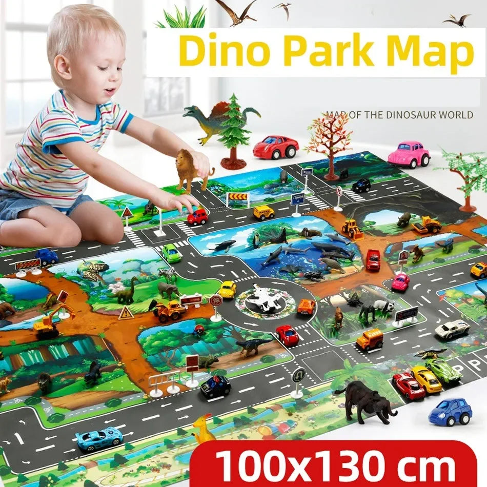 Tapis de jeu éducatif pour bébé 100x130 cm Carte routière de la ferme, imperméable et non toxique