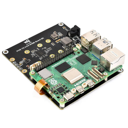 Raspberry Pi 5 PCIe To 4-Ch M.2 Adapter Board &ndash; Supports 4 NVMe Solid State Drives
