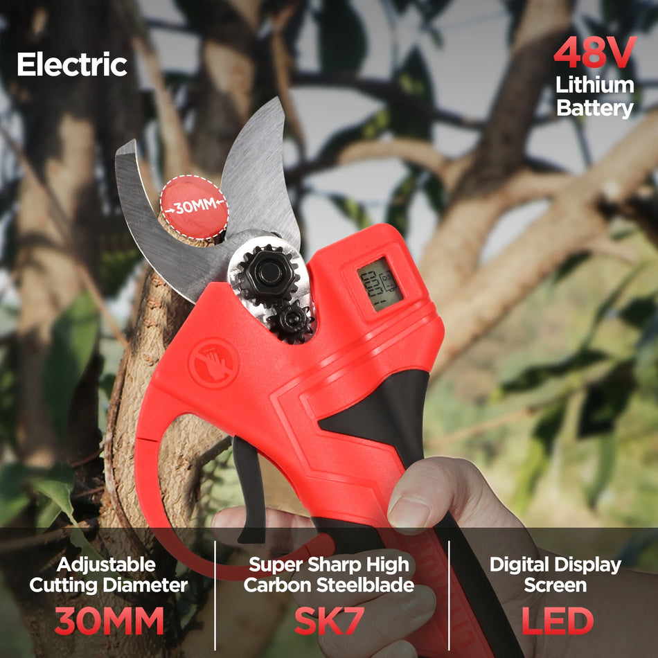 Cordless Electric Pruning Shears 30mm LCD Screen 2x2000mAh