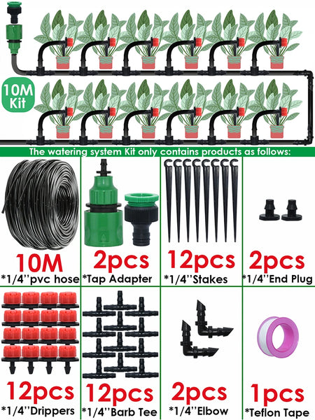 KESLA 1/4'' Drip Irrigation Kit for Efficient Garden and Greenhouse Watering 10Meters-12Drippers