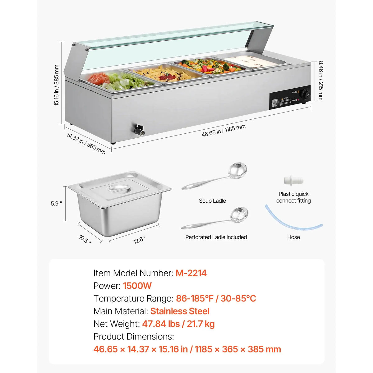 Stainless Steel 3 Pan Food Warmer Bain Marie 4 pans / GERMANY