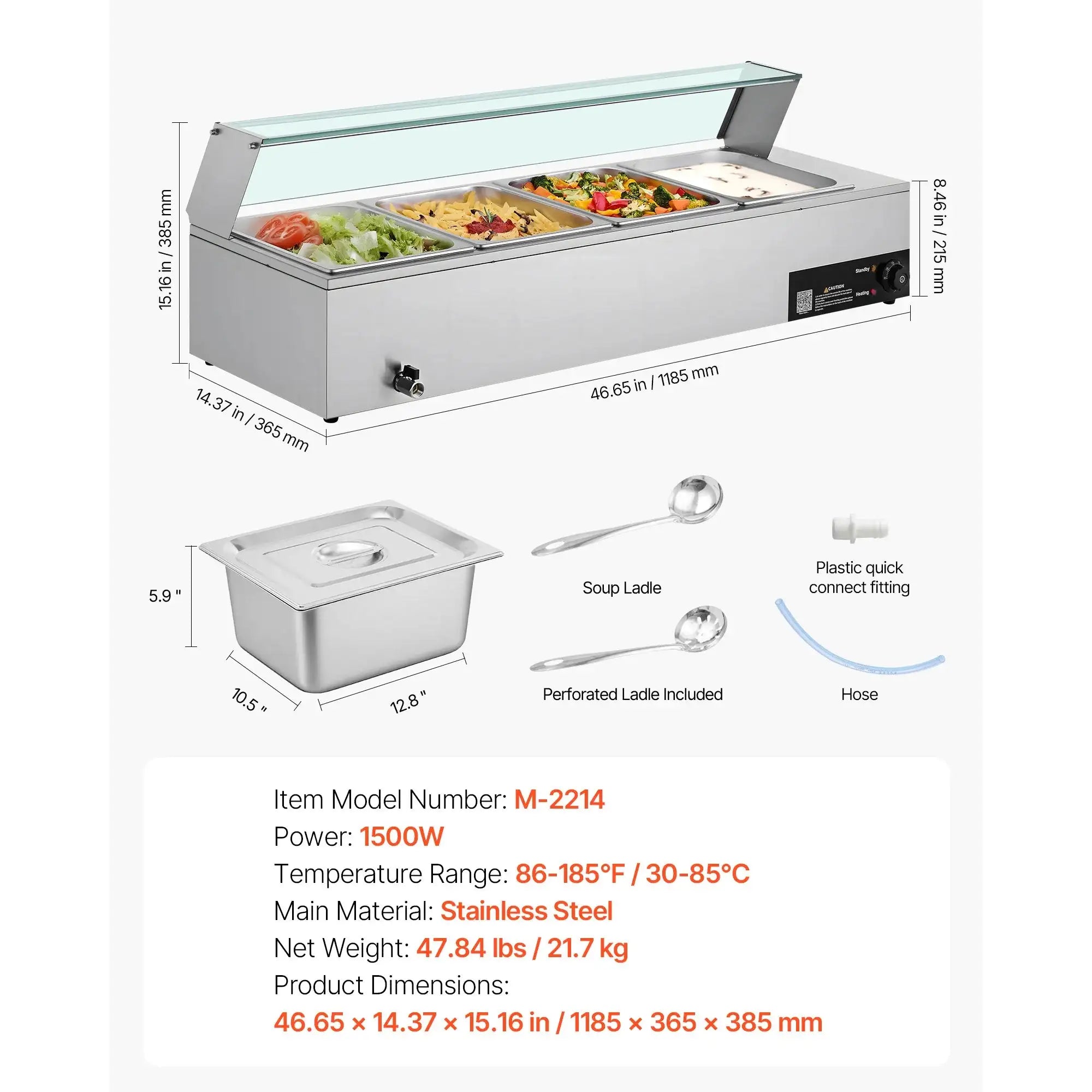 Stainless Steel 3 Pan Food Warmer Bain Marie 4 pans / GERMANY