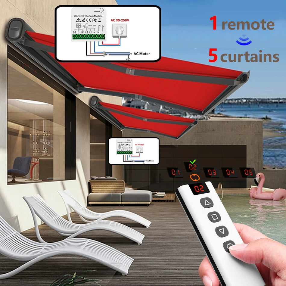 Interruptor de Cortina Cega WiFi para Tuya Smart Life, Controle Remoto RF433, Google Home, Alexa