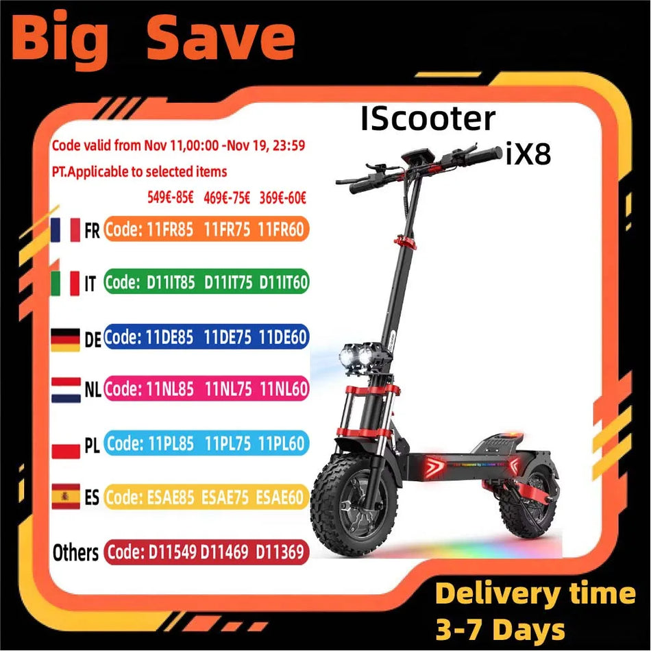 IScooter iX8 Ηλεκτρικό Σκούτερ Διπλός Κινητήρας 2400W, 12in Ελαστικά Off-Road Πνευματικά