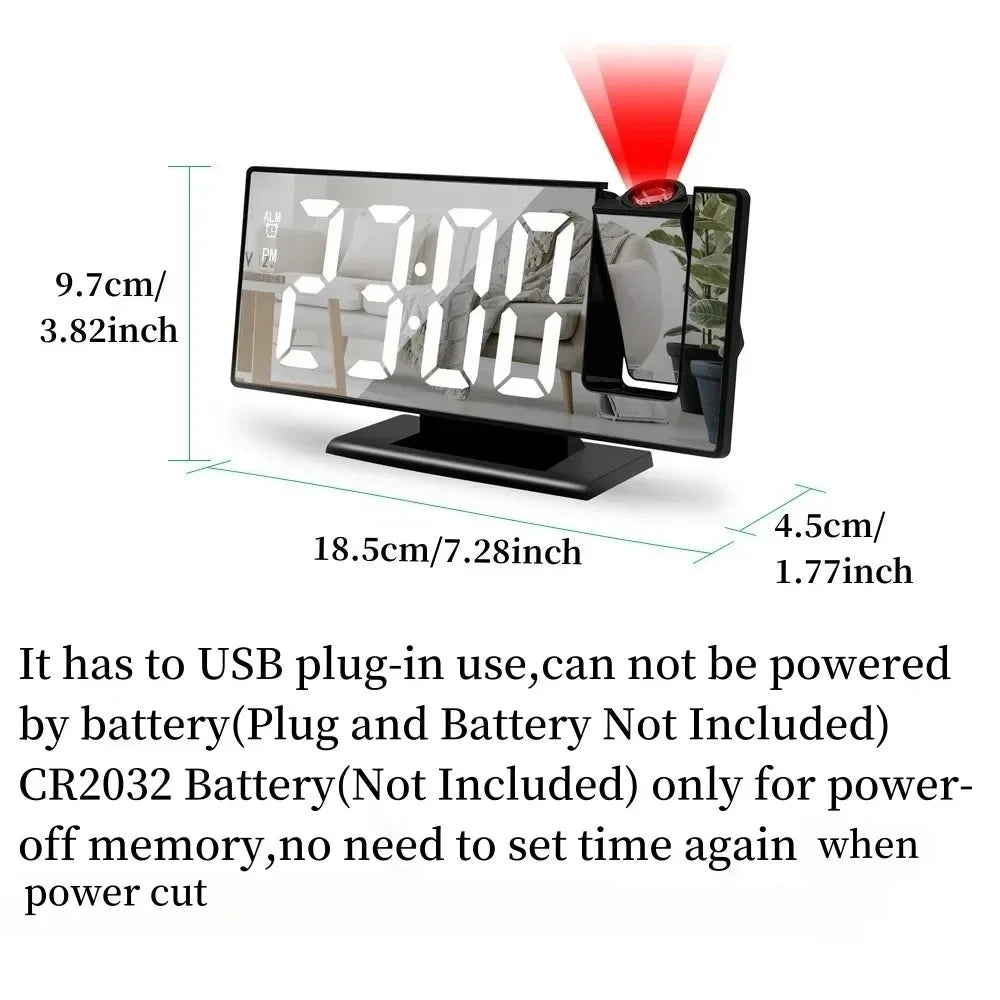 NieNie USB Powered 180&deg; Projection Alarm Clock with Temperature and Snooze Function