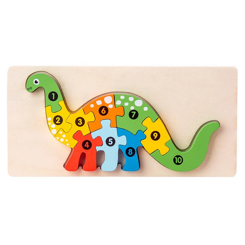 Wooden 3D Dinosaur Puzzle for Toddlers - Educational Jigsaw Toy for Early Learning and Color Sorting A