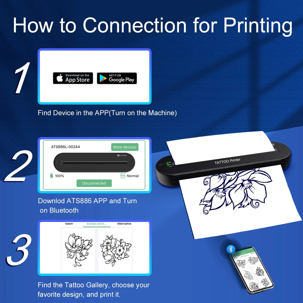 ATS886 &ndash; Wireless Tattoo Transfer Printer For iOS Android