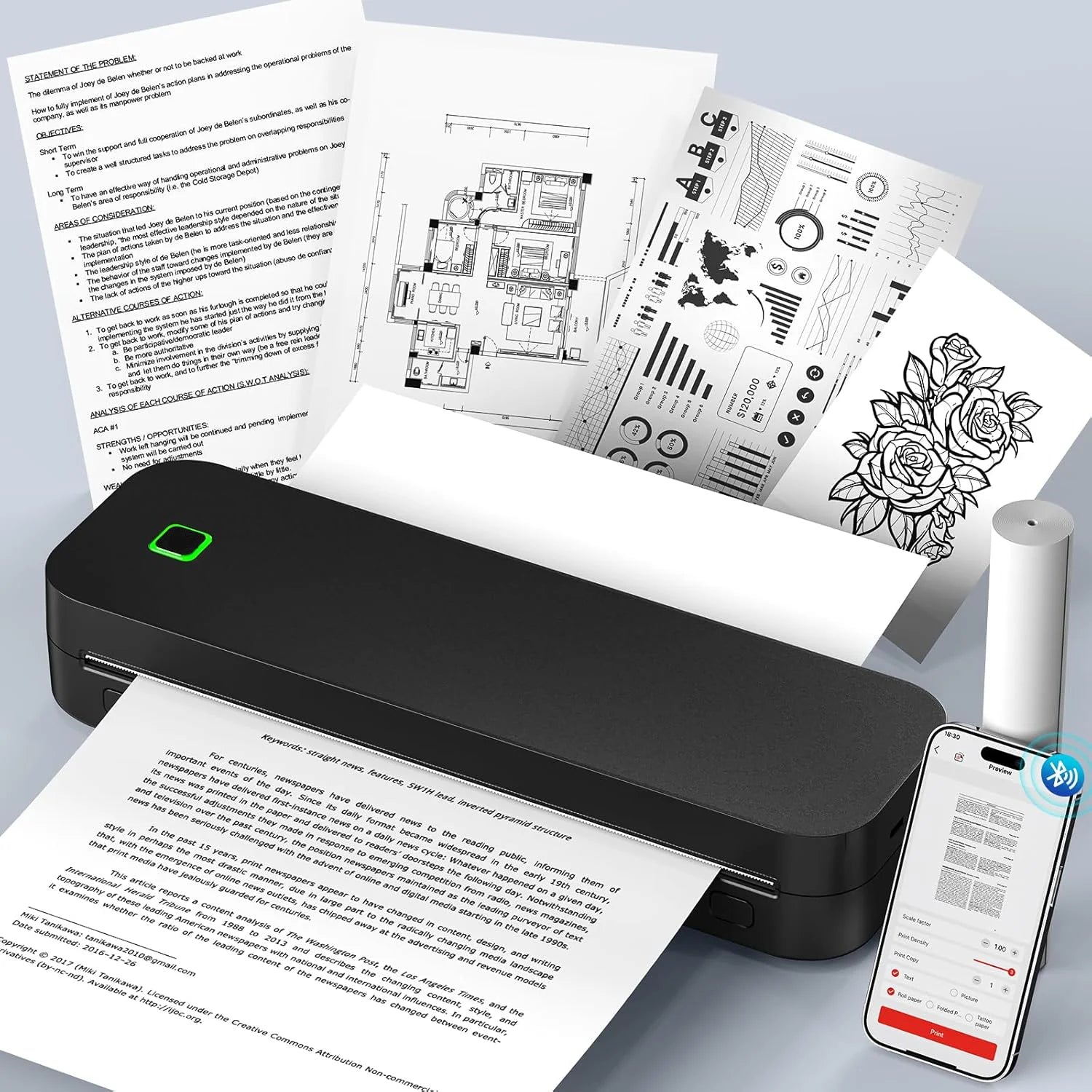 Portable A4 Thermal Printer - Bluetooth Enabled For Travel