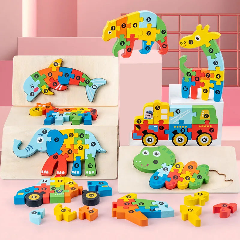 Wooden 3D Dinosaur Puzzle for Toddlers - Educational Jigsaw Toy for Early Learning and Color Sorting